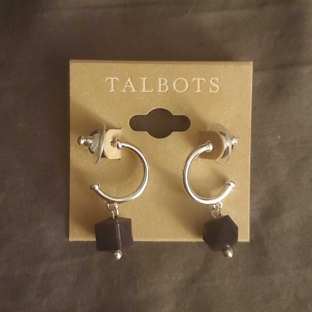 Talbots silver/black hoop earrings NWT